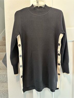 Chico's Black Tunic Sweater with Cream Side Plackets and Golden Buttons size S